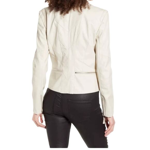 Blank NYC Size XL Faux Leather Vegan Zip Front Moto Jacket Cream Lined Edgy NWT - Picture 3 of 16